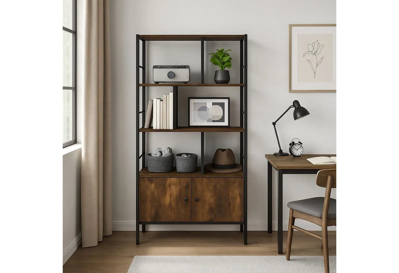 relaxdays Bücherregal mit Unterschrank Industrial-Schwarz