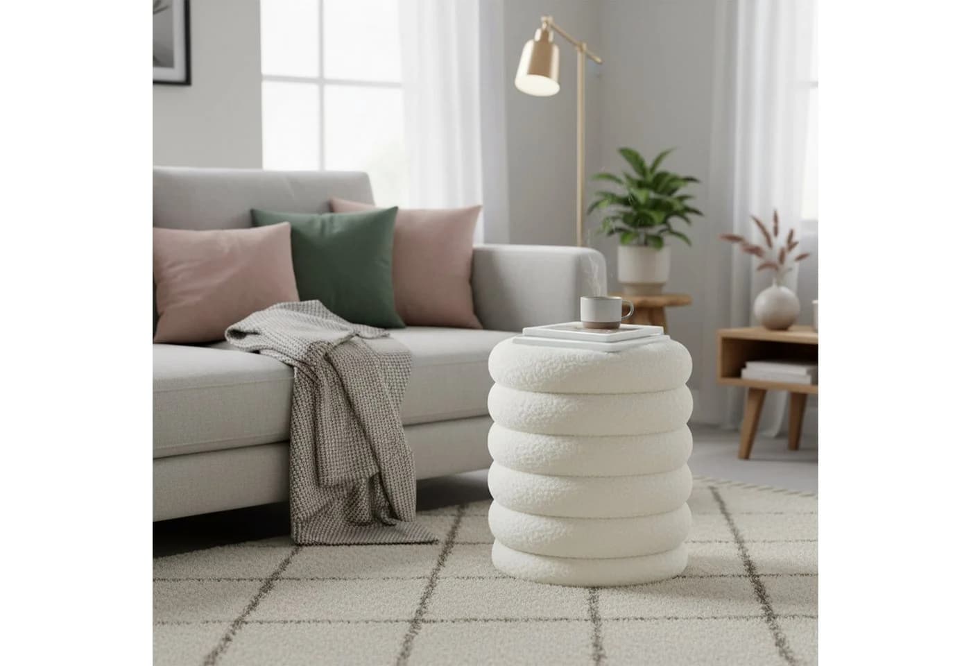 relaxdays Sitzhocker mit Stauraum Teddyfell weiß