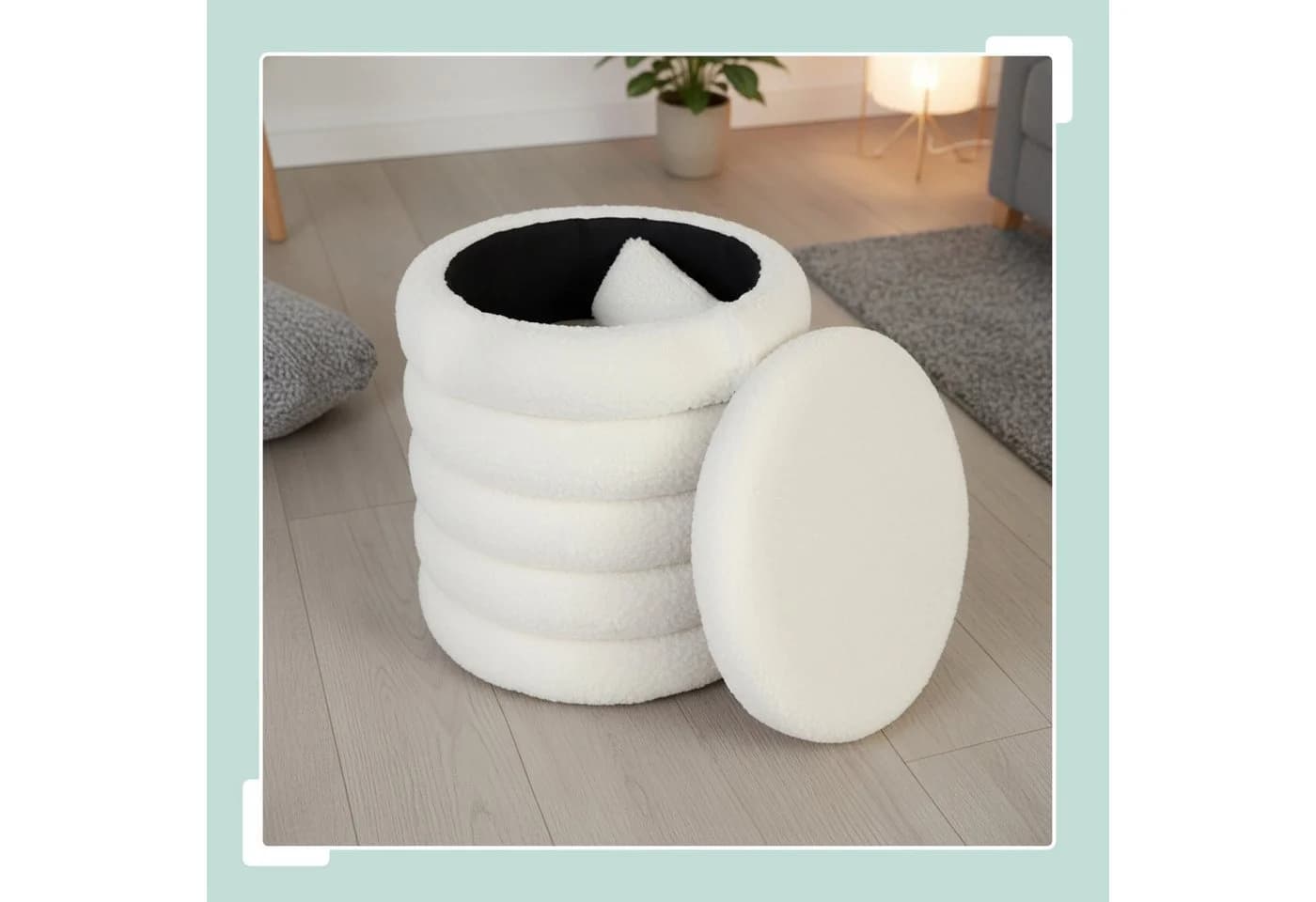 relaxdays Sitzhocker mit Stauraum Teddyfell weiß - Bild 5