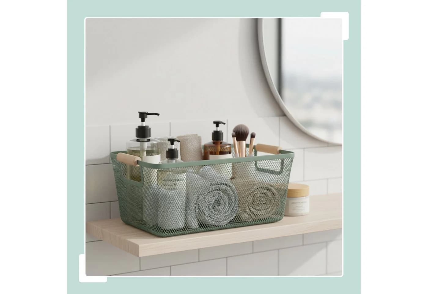 relaxdays Aufbewahrungskorb Drahtkorb mit Holzgriffen Mint - Bild 5