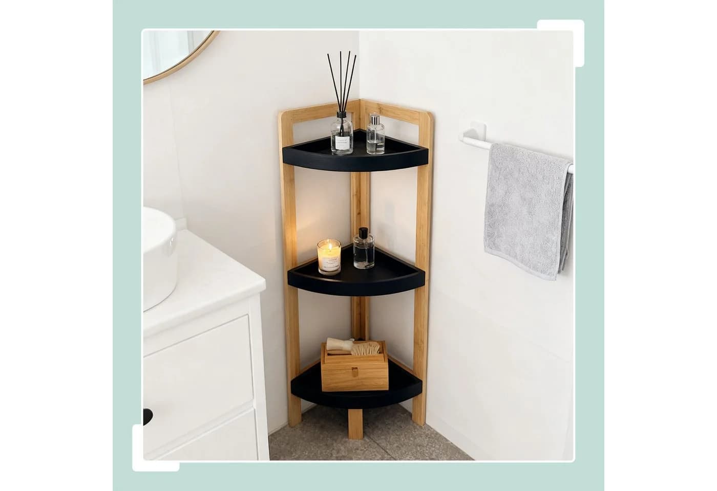 relaxdays Eckregal Bambus Natur-Schwarz