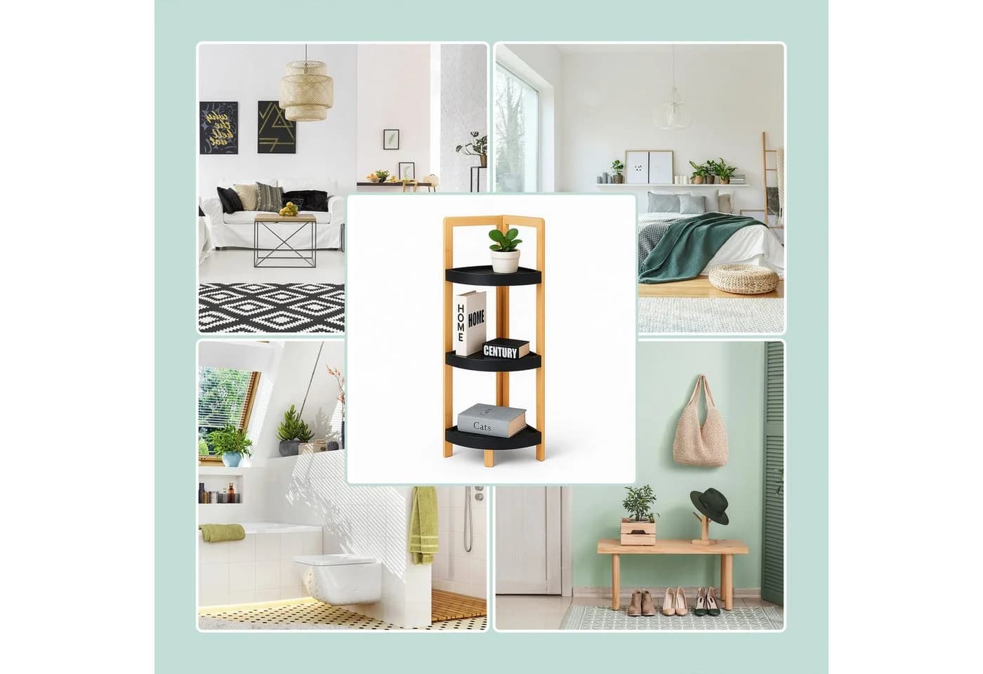 relaxdays Eckregal Bambus Natur-Schwarz - Bild 5