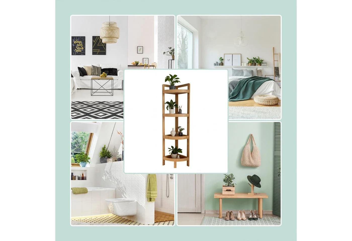 relaxdays Eckregal Bambus mit Ablagen, natur - Bild 5