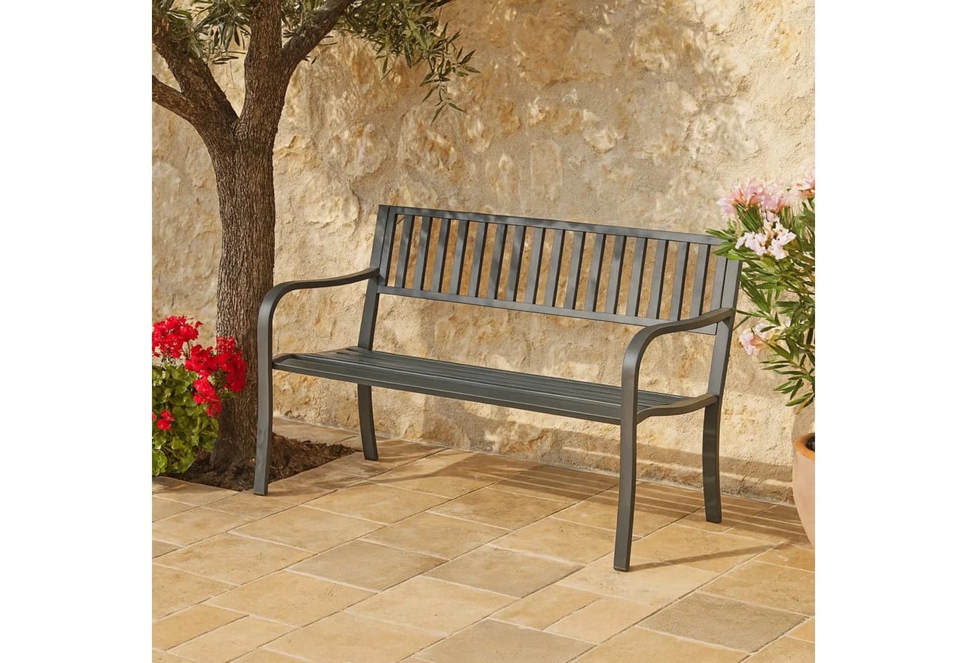RELAXDAYS Gartenbank aus Metall Grau mit Armlehnen - Bild 3