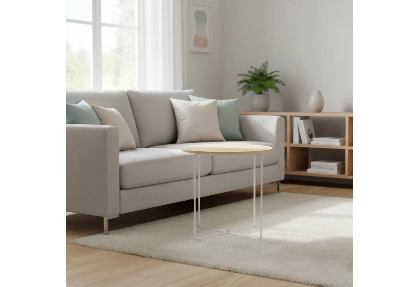 relaxdays Beistelltisch Skandi Design Rund Weiß Holzoptik