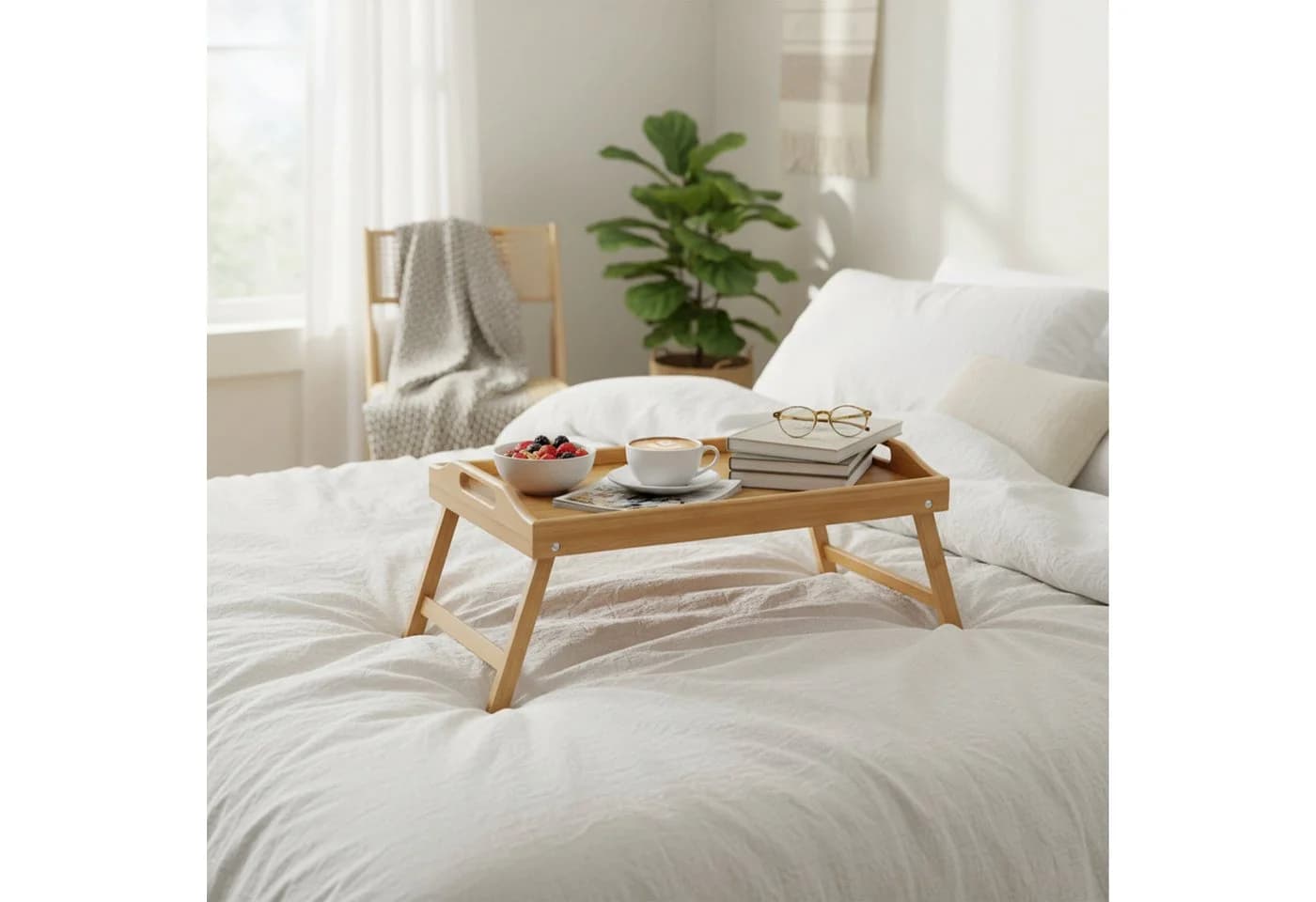 relaxdays Klappbares Betttablett Bambus Natur