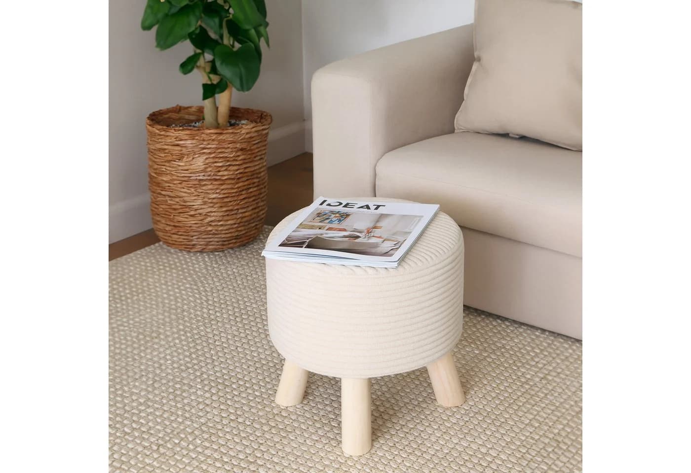 relaxdays Sitzhocker Cord Beige
