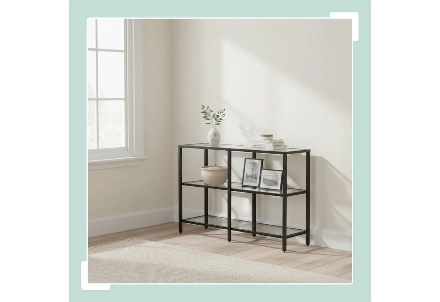 relaxdays Konsolentisch mit 3 Glasablagen, Schwarz