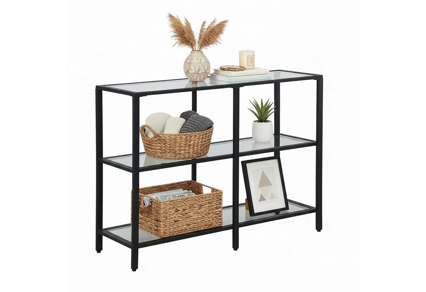 relaxdays Konsolentisch mit 3 Glasablagen, Schwarz - Bild 2