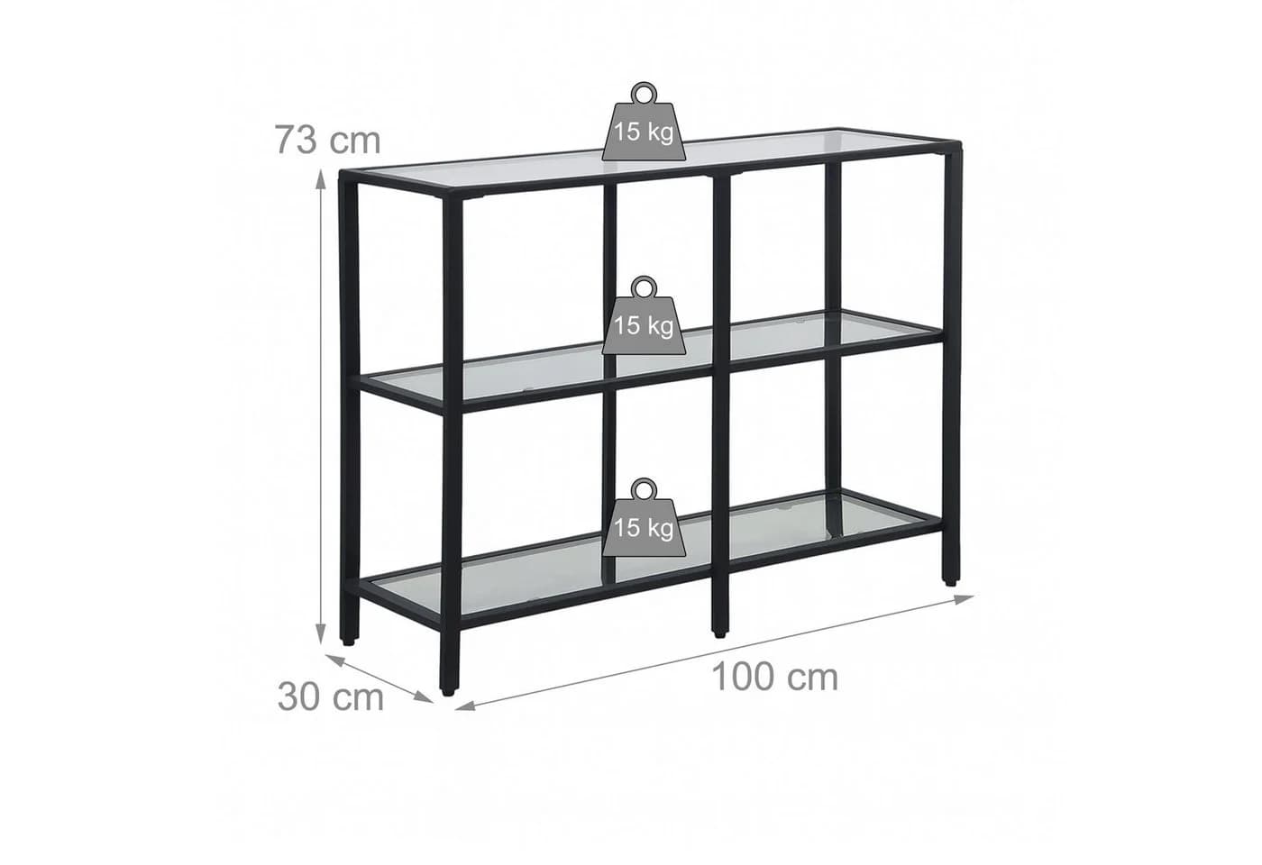 relaxdays Konsolentisch mit 3 Glasablagen, Schwarz - Bild 4