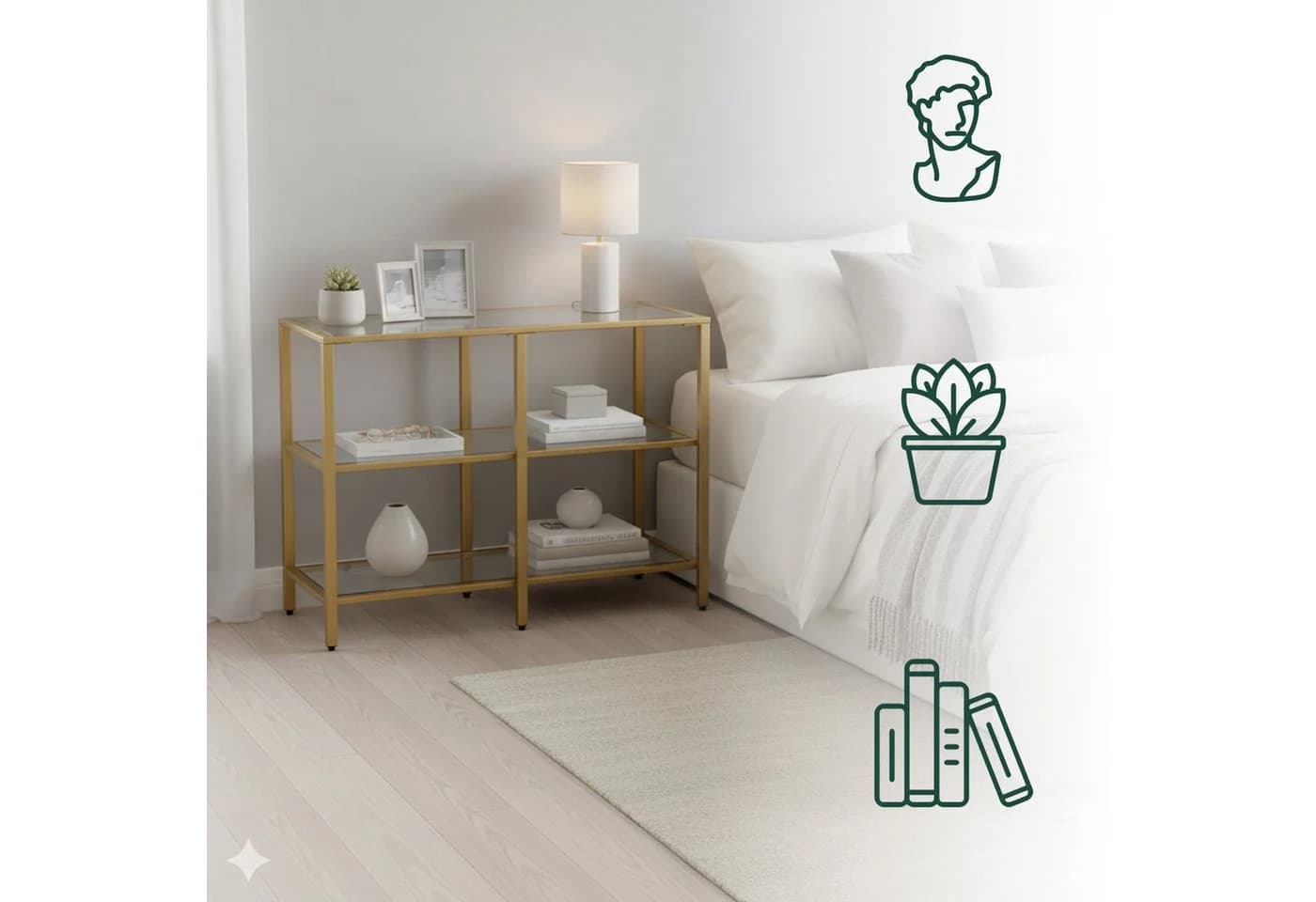 relaxdays Konsolentisch mit 3 Glasablagen Gold - Bild 3
