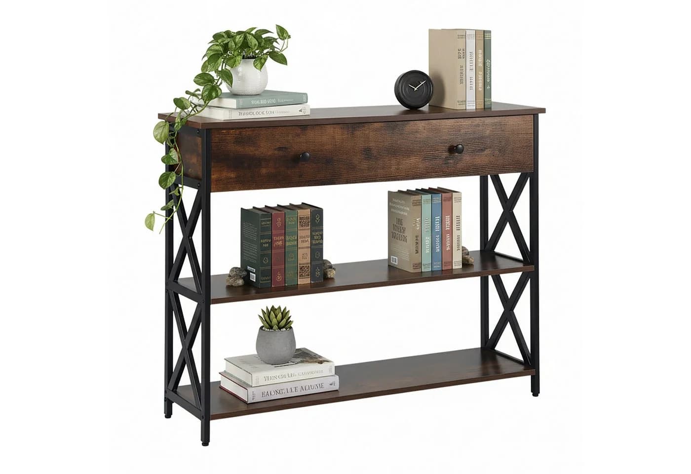relaxdays Konsolentisch mit Schublade, Dunkelbraun, Industrial-Style - Bild 2