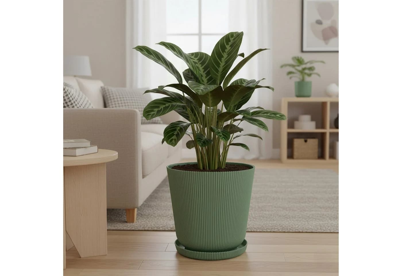 relaxdays Blumentopf mit Untersetzer 2er Set Salbei