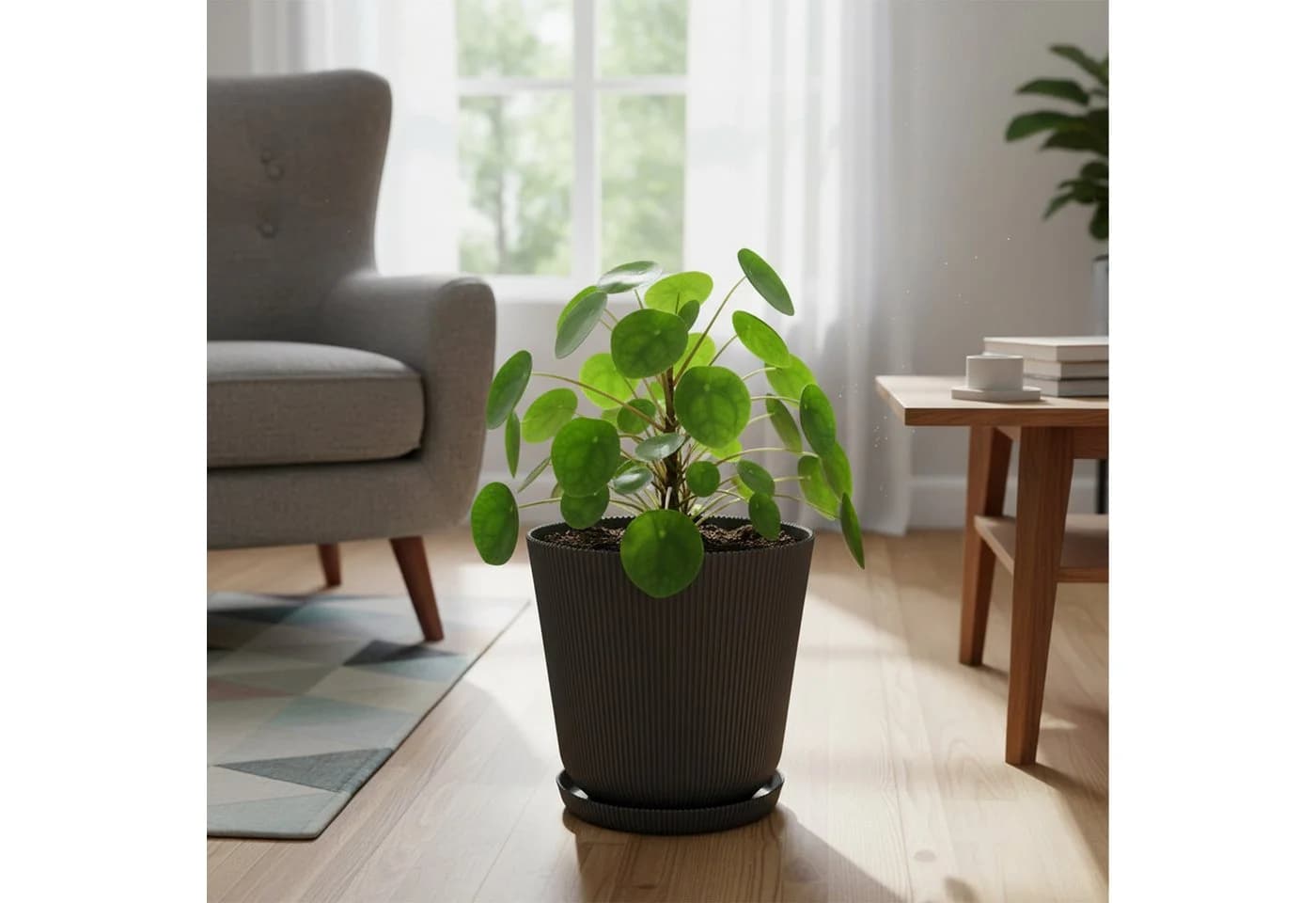 relaxdays Blumentopf mit Untersetzer 2er Set Dunkelgrau