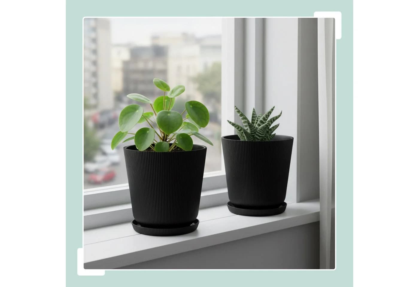 relaxdays Blumentopf mit Untersetzer 2er Set Schwarz - Bild 3