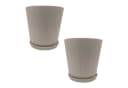 relaxdays Blumentopf mit Untersetzer 2er Set Beige Bild 2