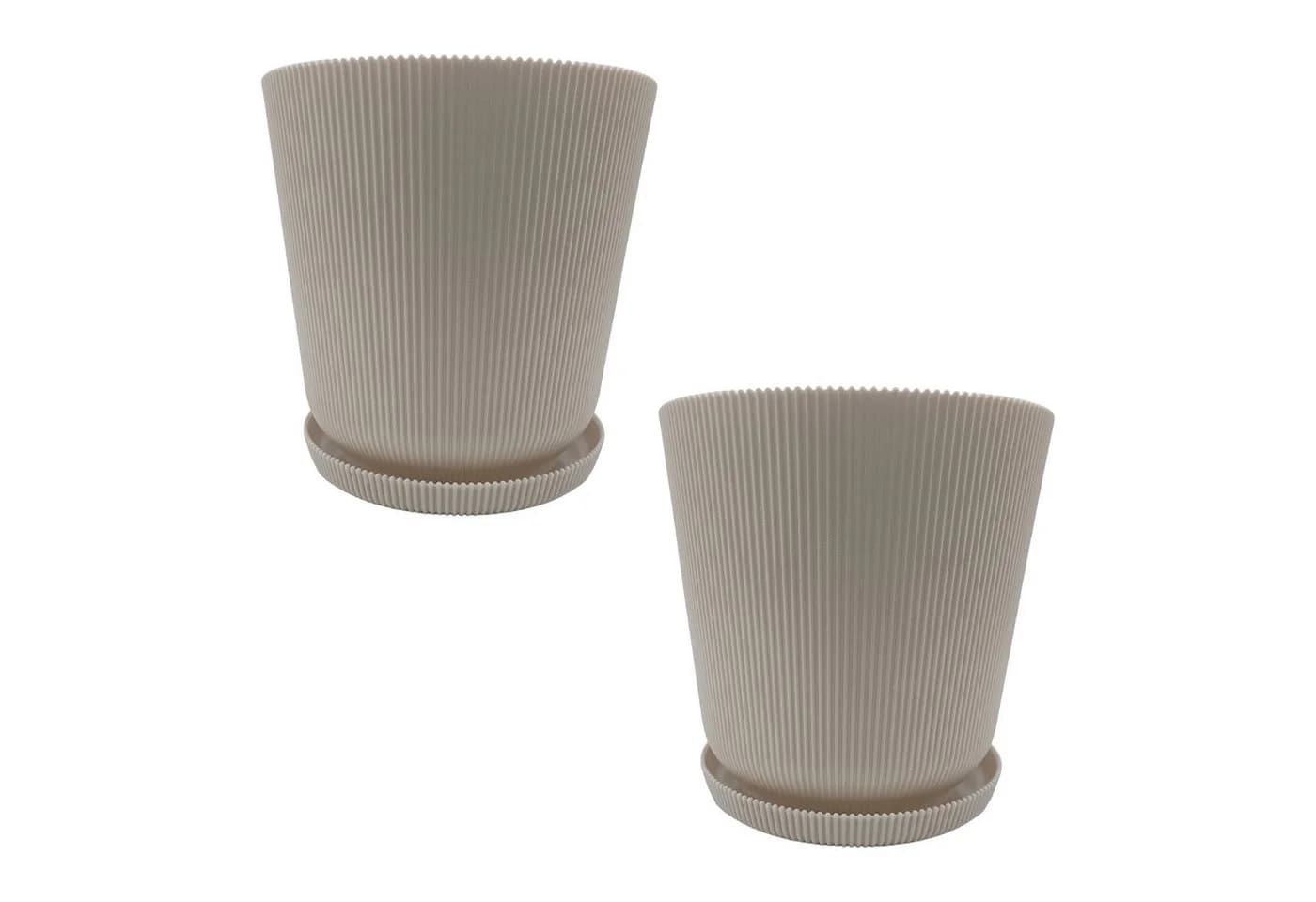 relaxdays Blumentopf mit Untersetzer 2er Set Beige - Bild 2