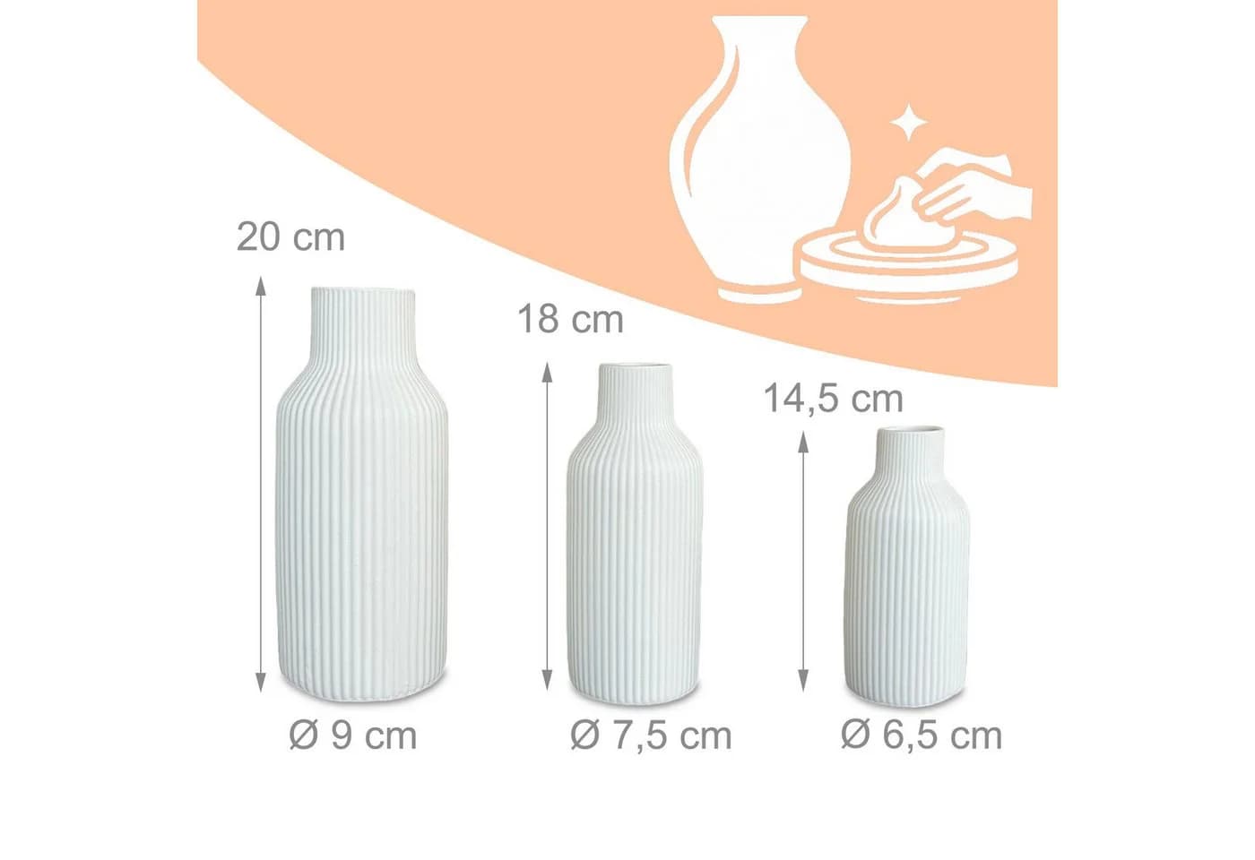 relaxdays Tischvase Vasen 3er Set Keramik Weiß - Bild 4