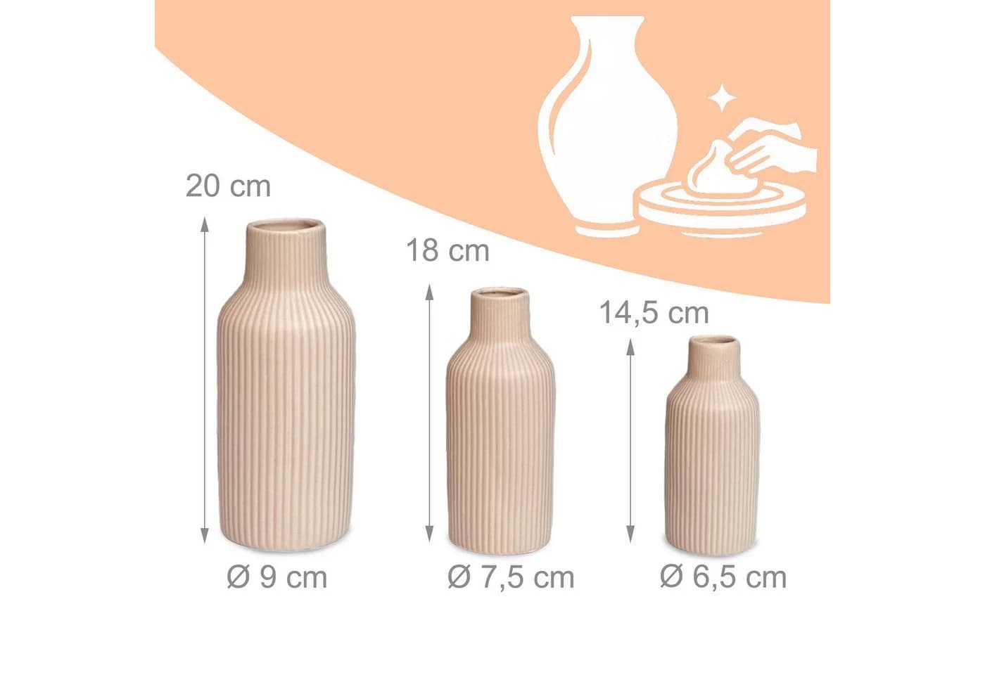 RELAXDAYS Tischvase Vasen 3er Set Keramik Beige - Bild 4