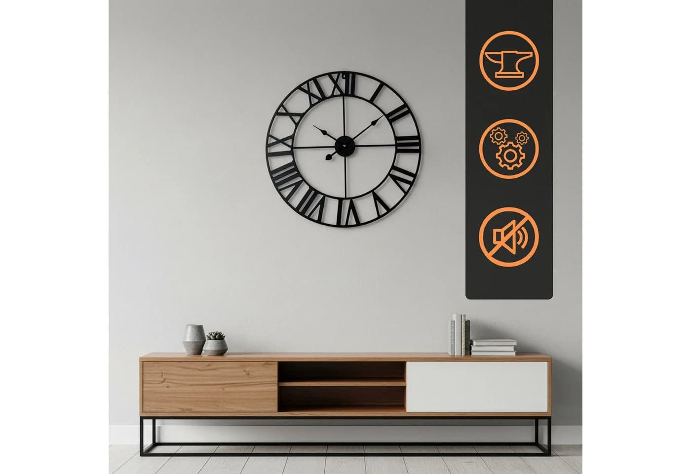 relaxdays Wanduhr mit römischen Zahlen Schwarz - Bild 3