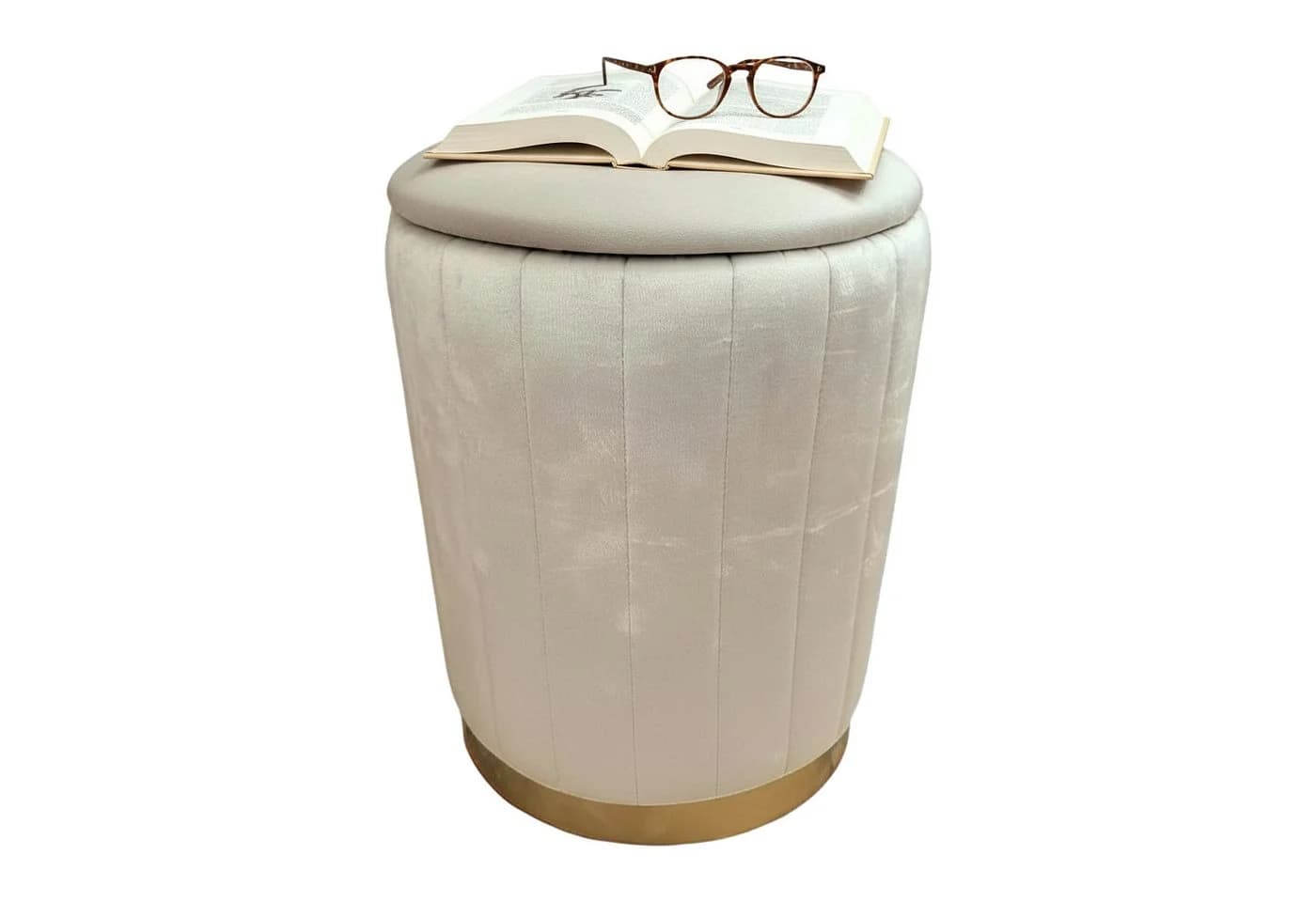 relaxdays Stauraumhocker Beige Samt mit Stauraum - Bild 2