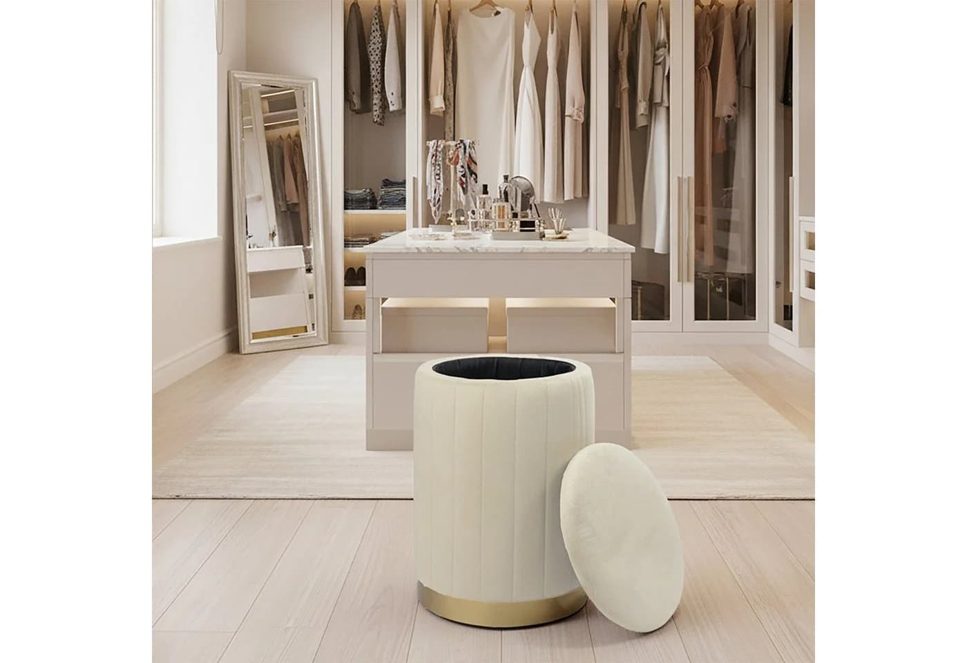 relaxdays Stauraumhocker Beige Samt mit Stauraum - Bild 3