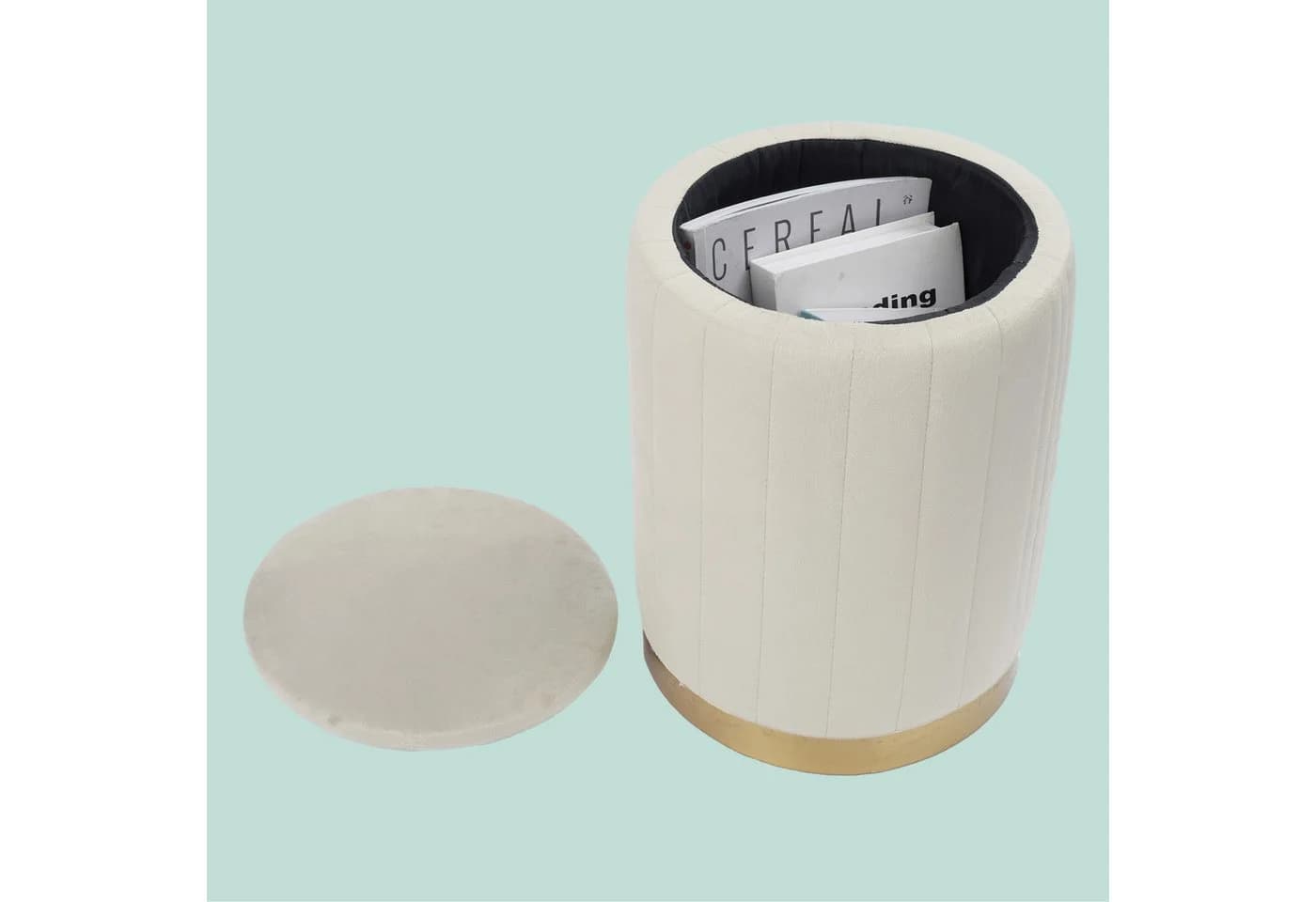 relaxdays Stauraumhocker Beige Samt mit Stauraum - Bild 5