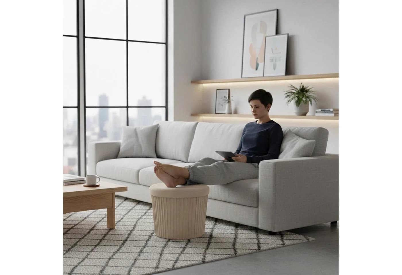 relaxdays Stauraumhocker aus Samt Beige mit Klappfunktion - Bild 3