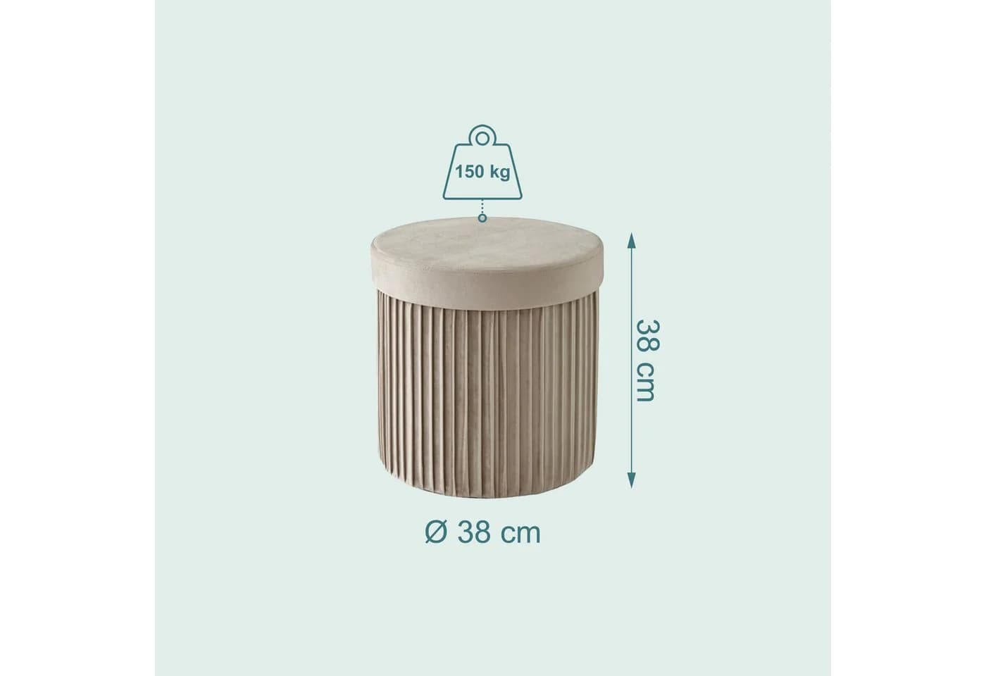 relaxdays Stauraumhocker aus Samt Beige mit Klappfunktion - Bild 4
