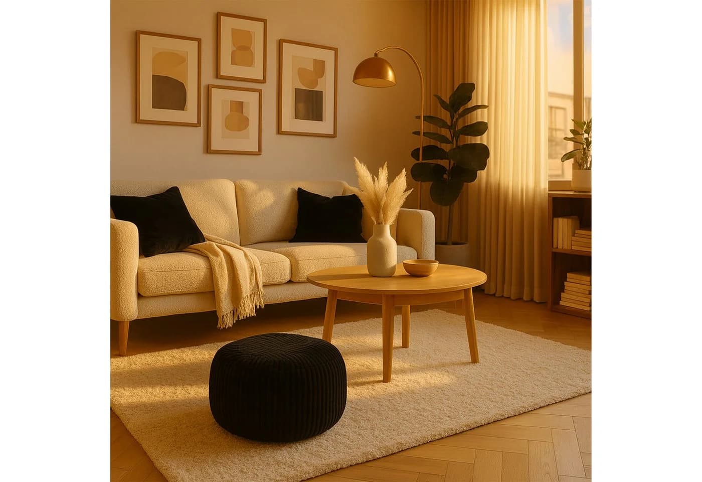 relaxdays Pouf mit Cordbezug, Schwarz, Boho-Design - Bild 3