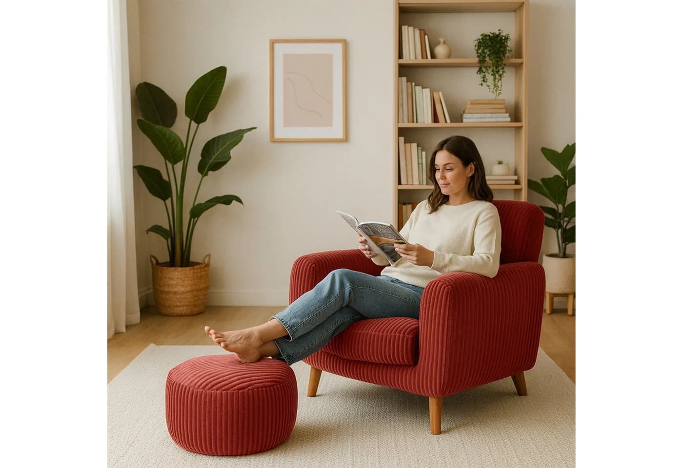 relaxdays Cord Pouf Rost Boho-Design