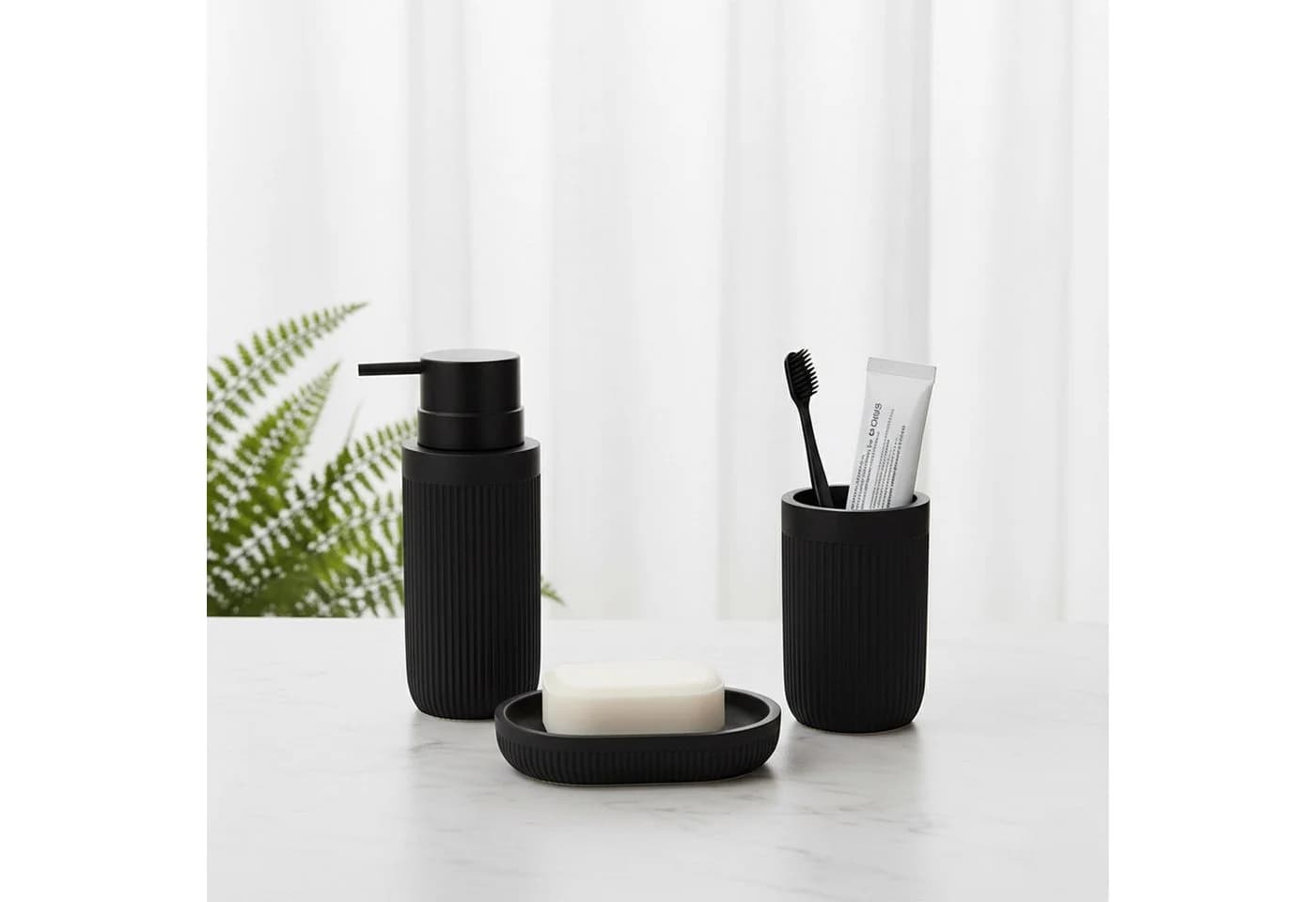 RELAXDAYS Badaccessoire-Set 3-teilig Schwarz Kunstharz - Bild 3