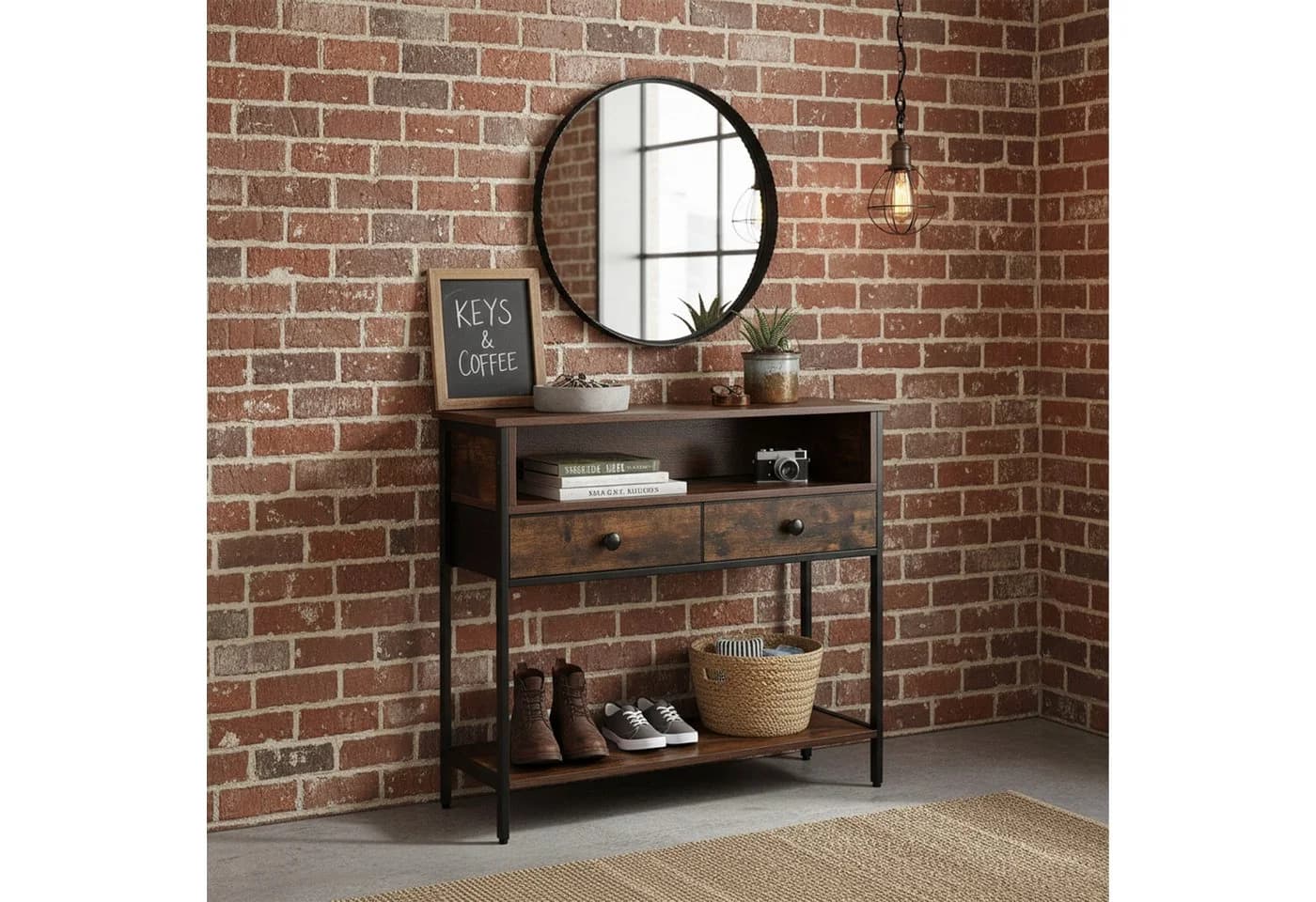 relaxdays Konsolentisch mit Schubladen, dunkelbraun, Industrial-Look - Bild 5