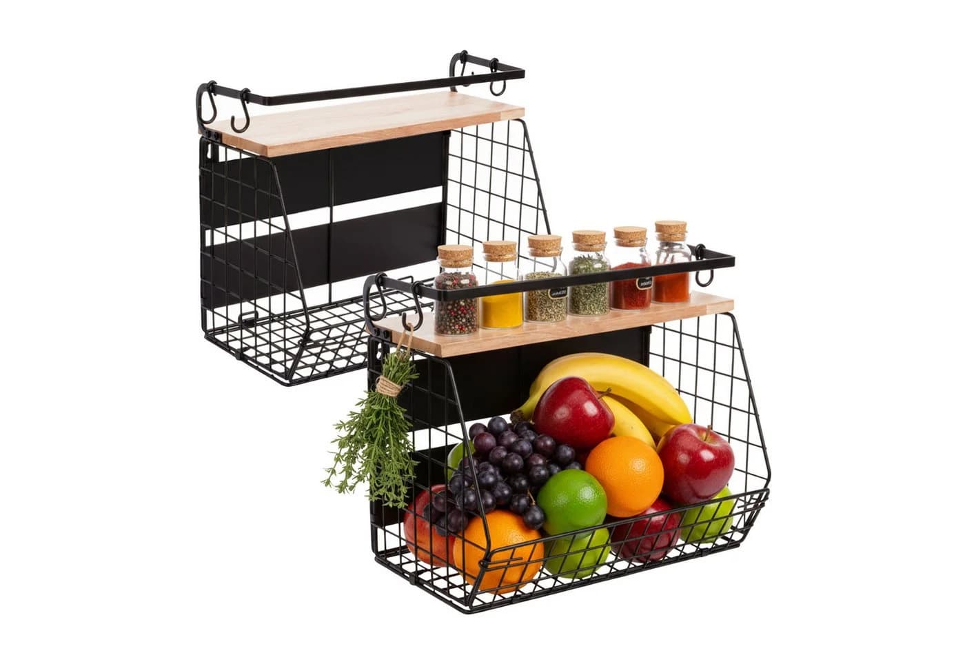 relaxdays Wandregal Obstkorb 2er Set Magnetisch Eisen Braun/Schwarz - Bild 2