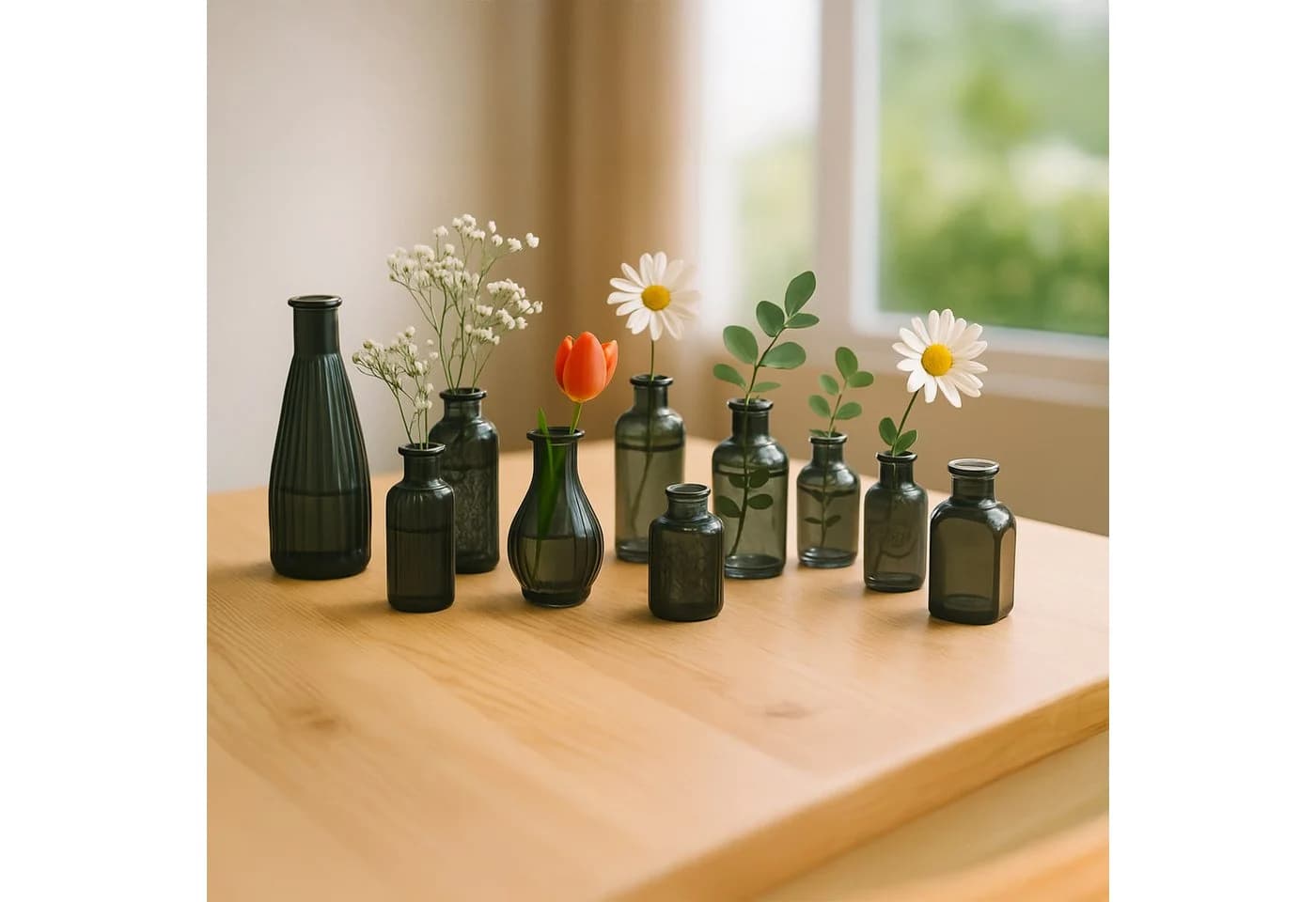 RELAXDAYS Dekovase 10er Set Grau Vintage Glas