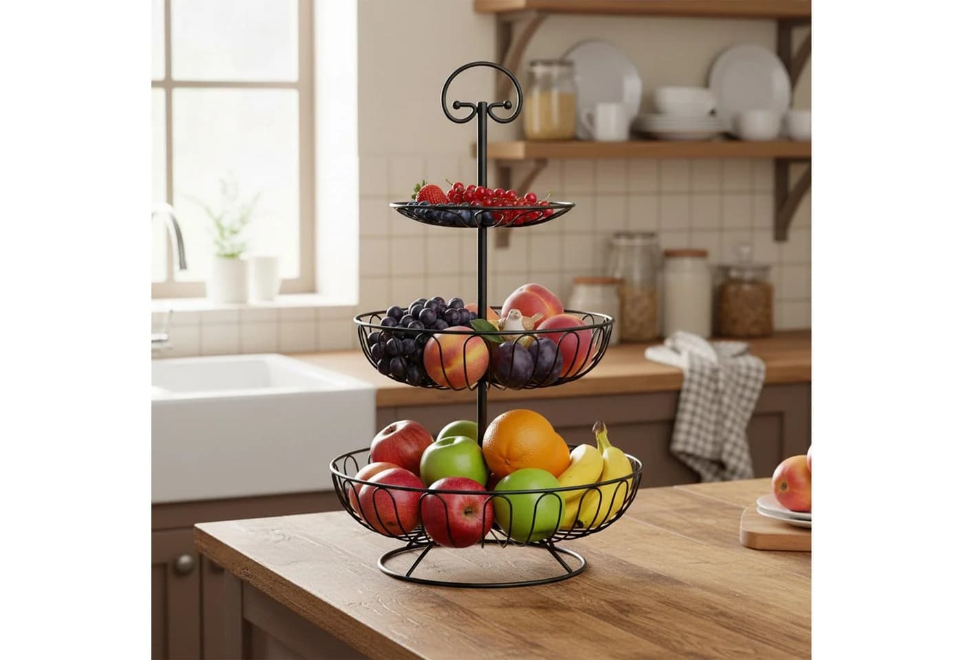 relaxdays Obst Etagere 3 Etagen Eisen Schwarz