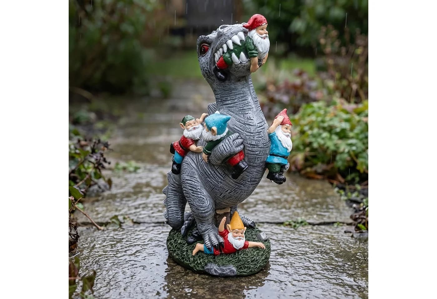 relaxdays Gartenfigur T-Rex frisst Gartenzwerge Bunt - Bild 5