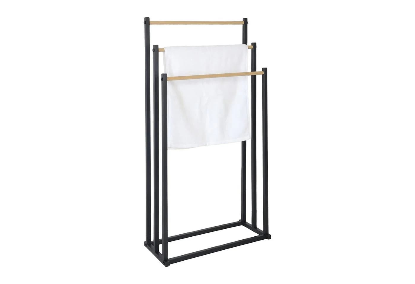 relaxdays Handtuchständer 3 Stangen Schwarz Metall Holzoptik - Bild 2