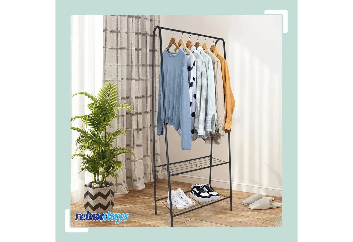 relaxdays Kleiderständer schmal mit 2 Ablage, Schwarz