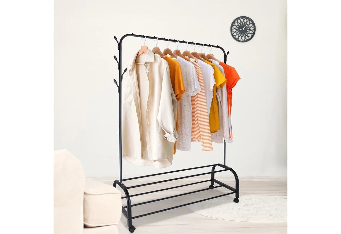 relaxdays Kleiderständer Rollbar Schwarz