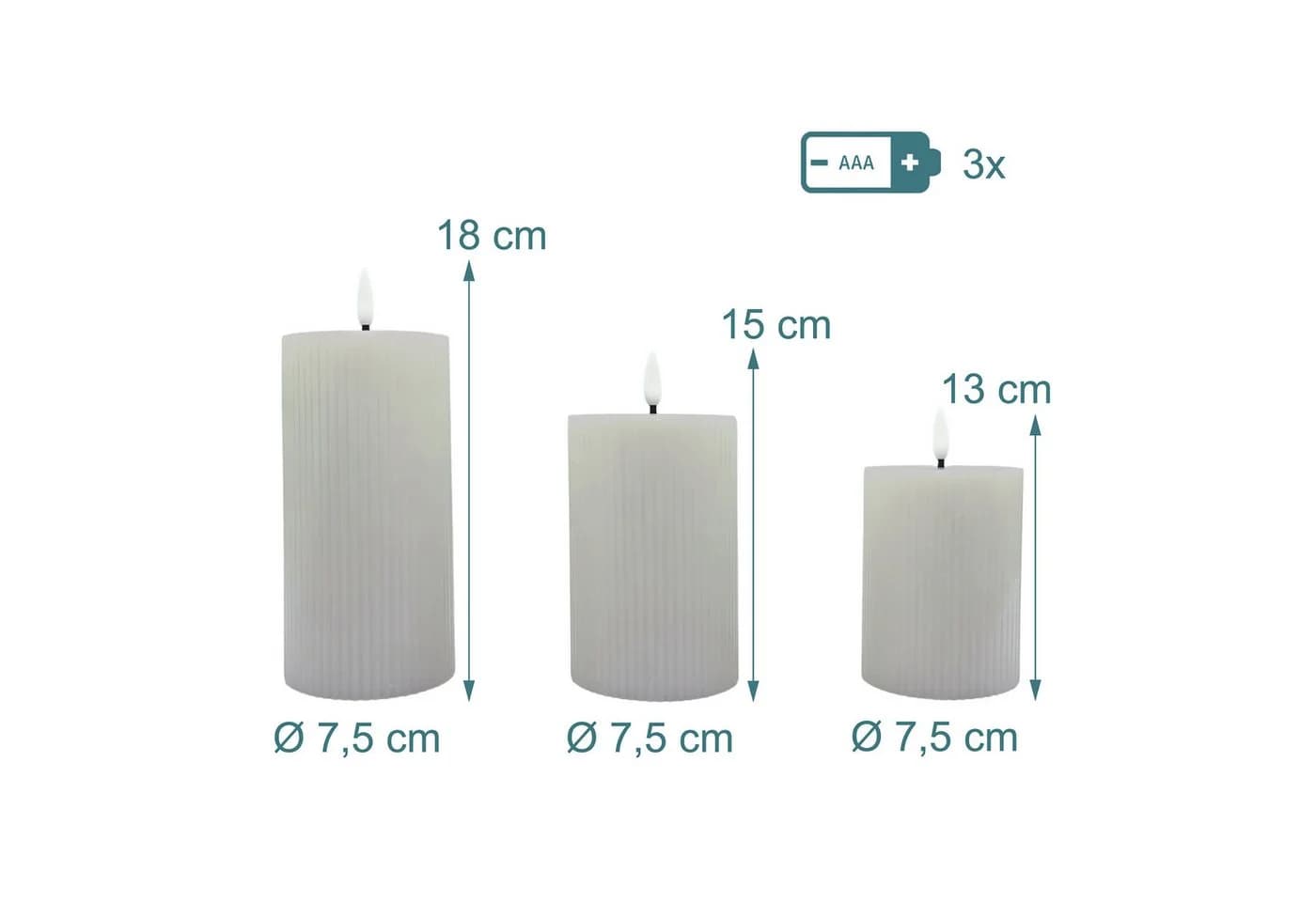 relaxdays LED-Kerze 3er Set Hellgrau Flackernde Flamme - Bild 4
