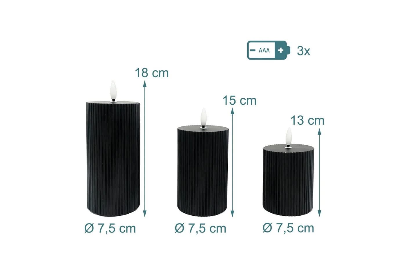 relaxdays LED-Kerze 3er Set Schwarz Flackernde Flamme - Bild 4