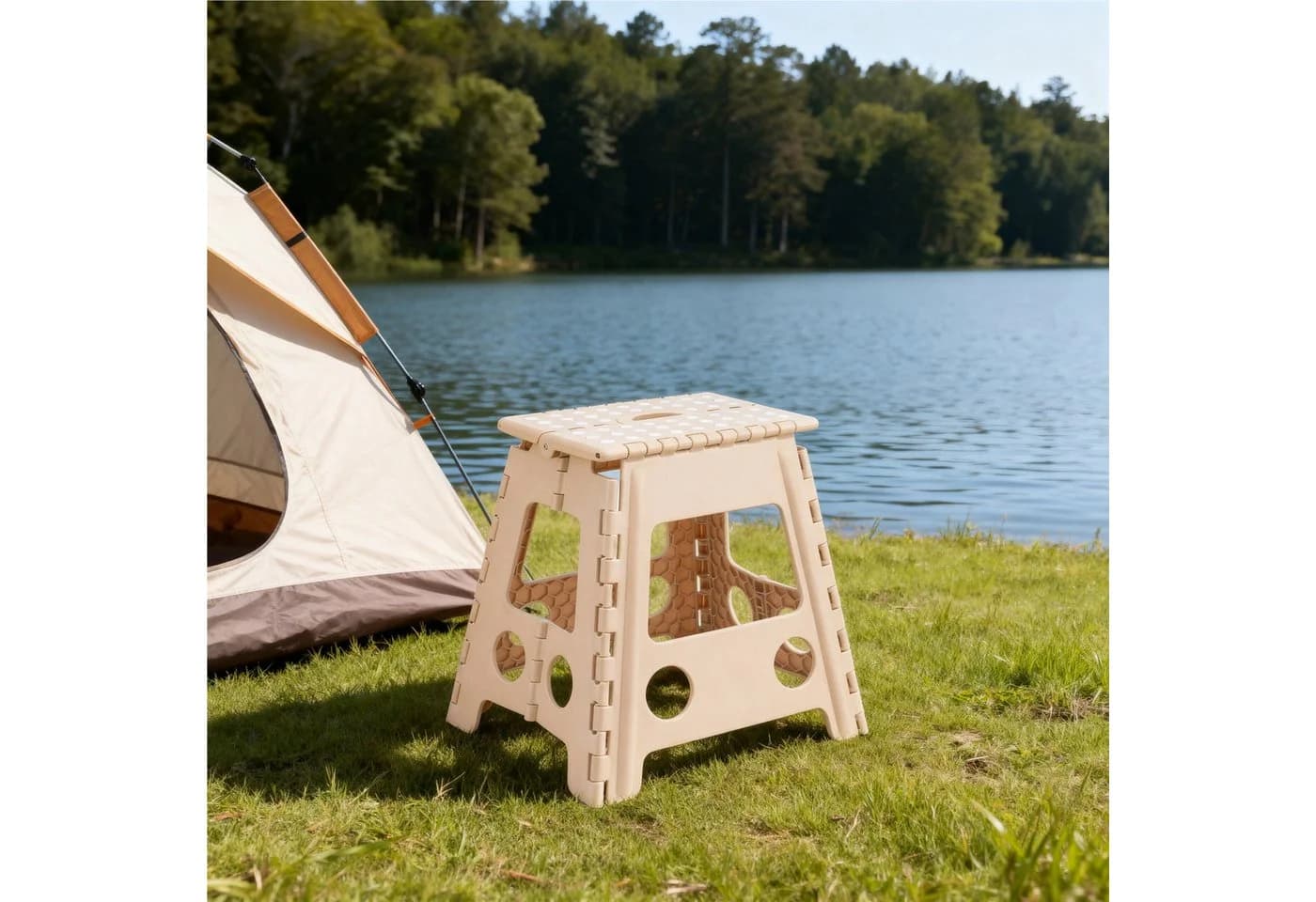 relaxdays Tritthocker Klapphocker faltbar XL Beige - Bild 3