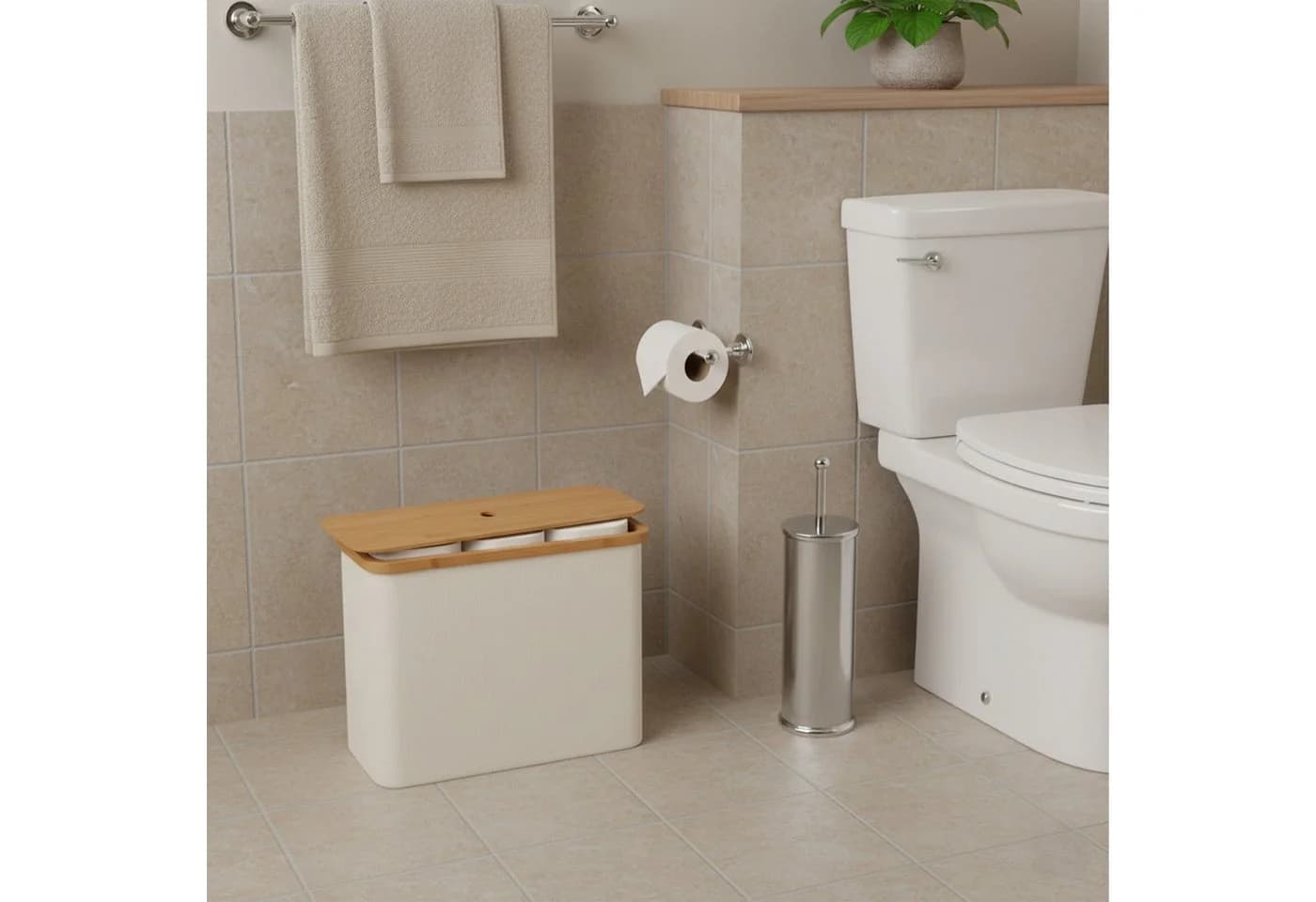 relaxdays Toiletten-Ersatzrollenhalter 12 Rollen Beige Bambus - Bild 5
