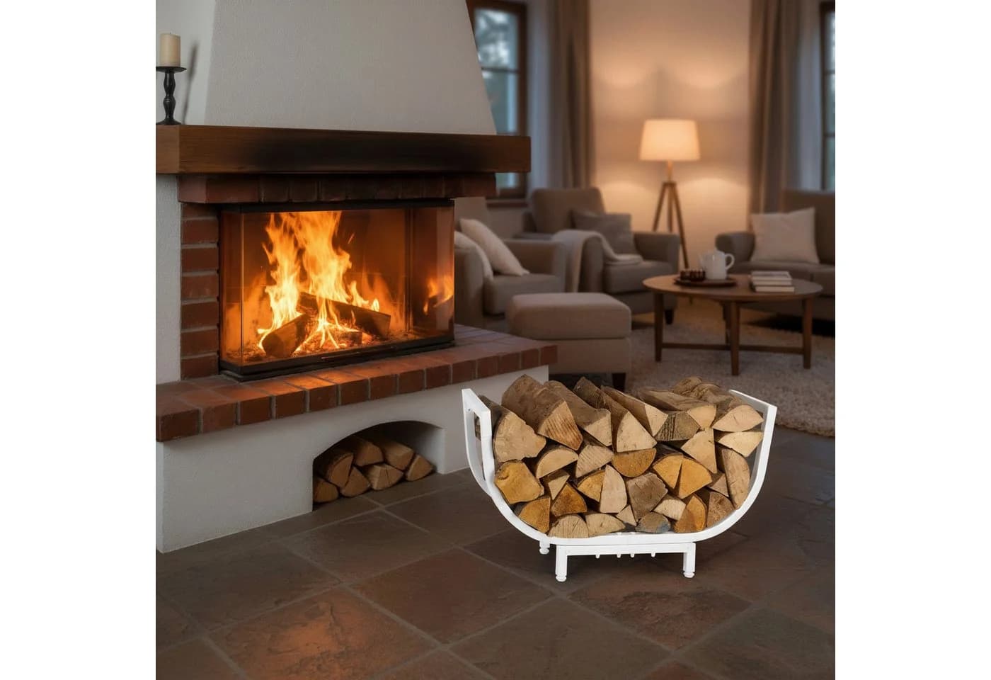 relaxdays Kaminholzregal Weiß Geschwungenes Design