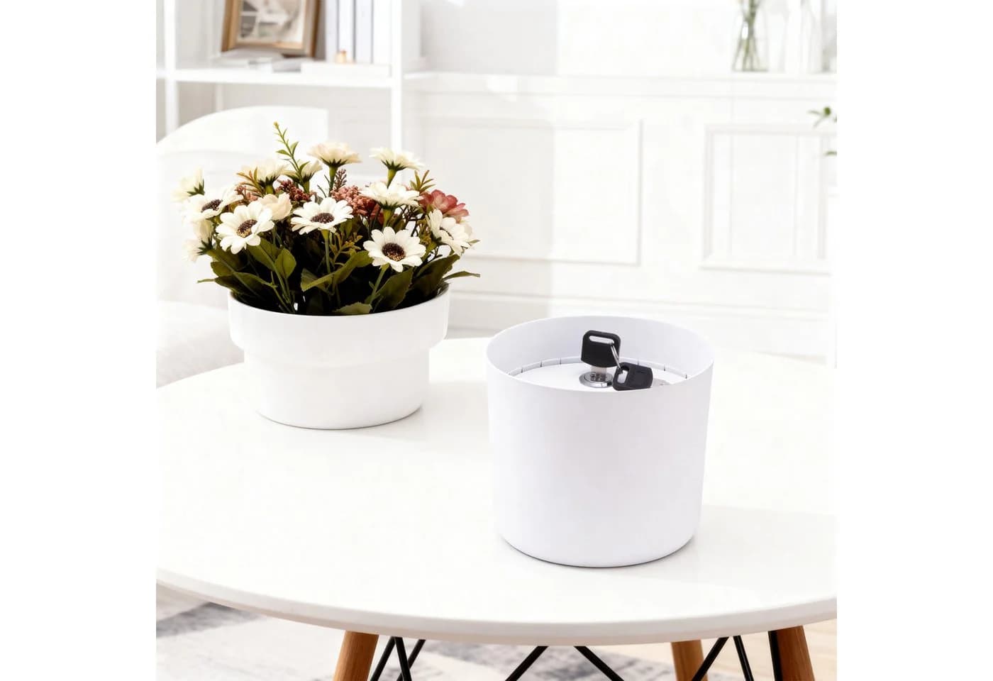 relaxdays Schlüsseltresor Blumentopf Safe Weiß