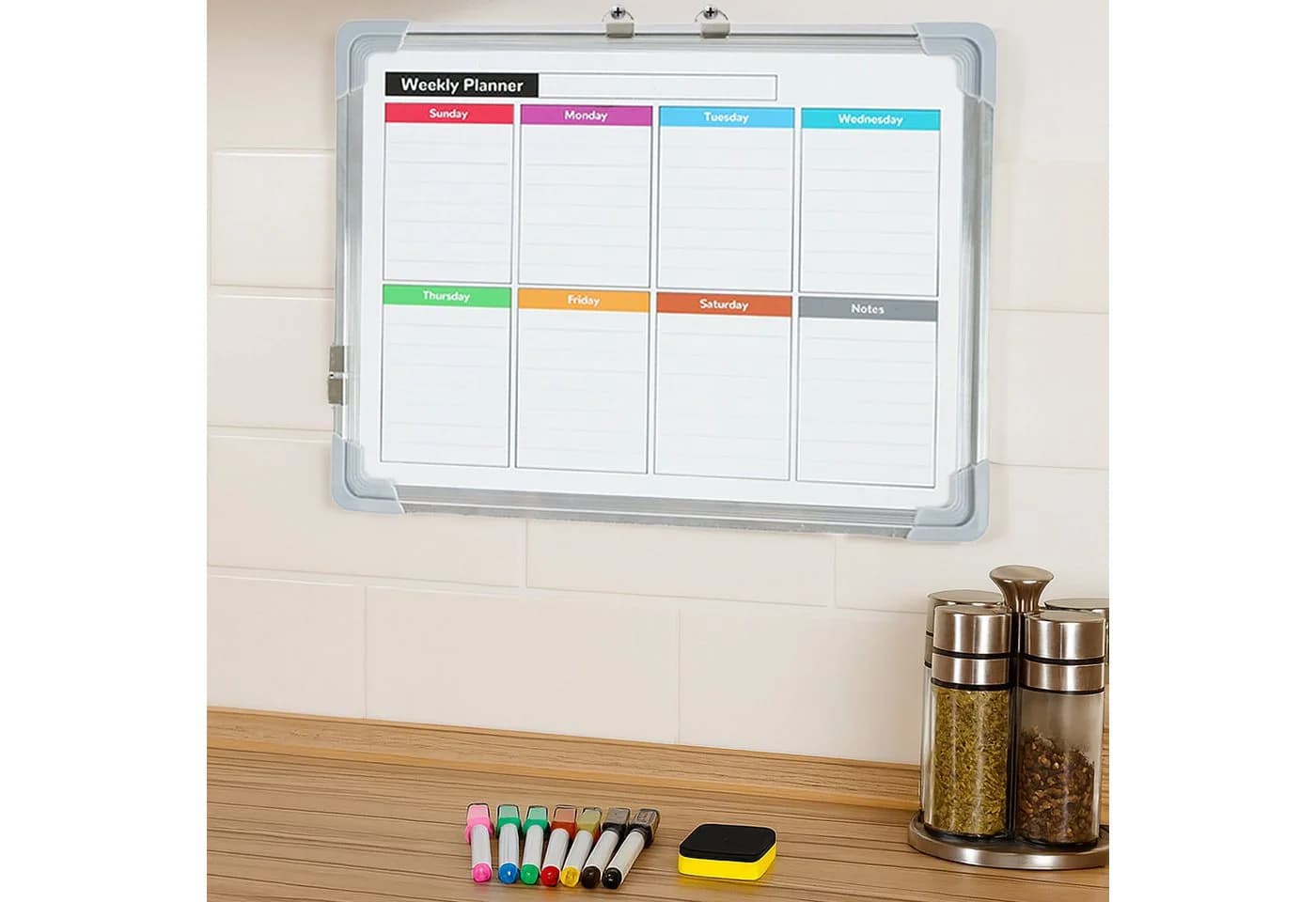 relaxdays Memoboard Whiteboard Weiß Silber Magnetisch mit Zubehör