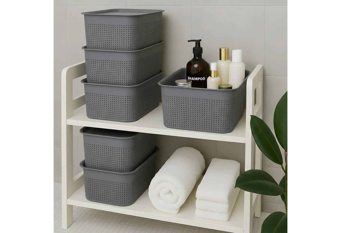 relaxdays Aufbewahrungsbox mit Deckel 6er Set Dunkelgrau