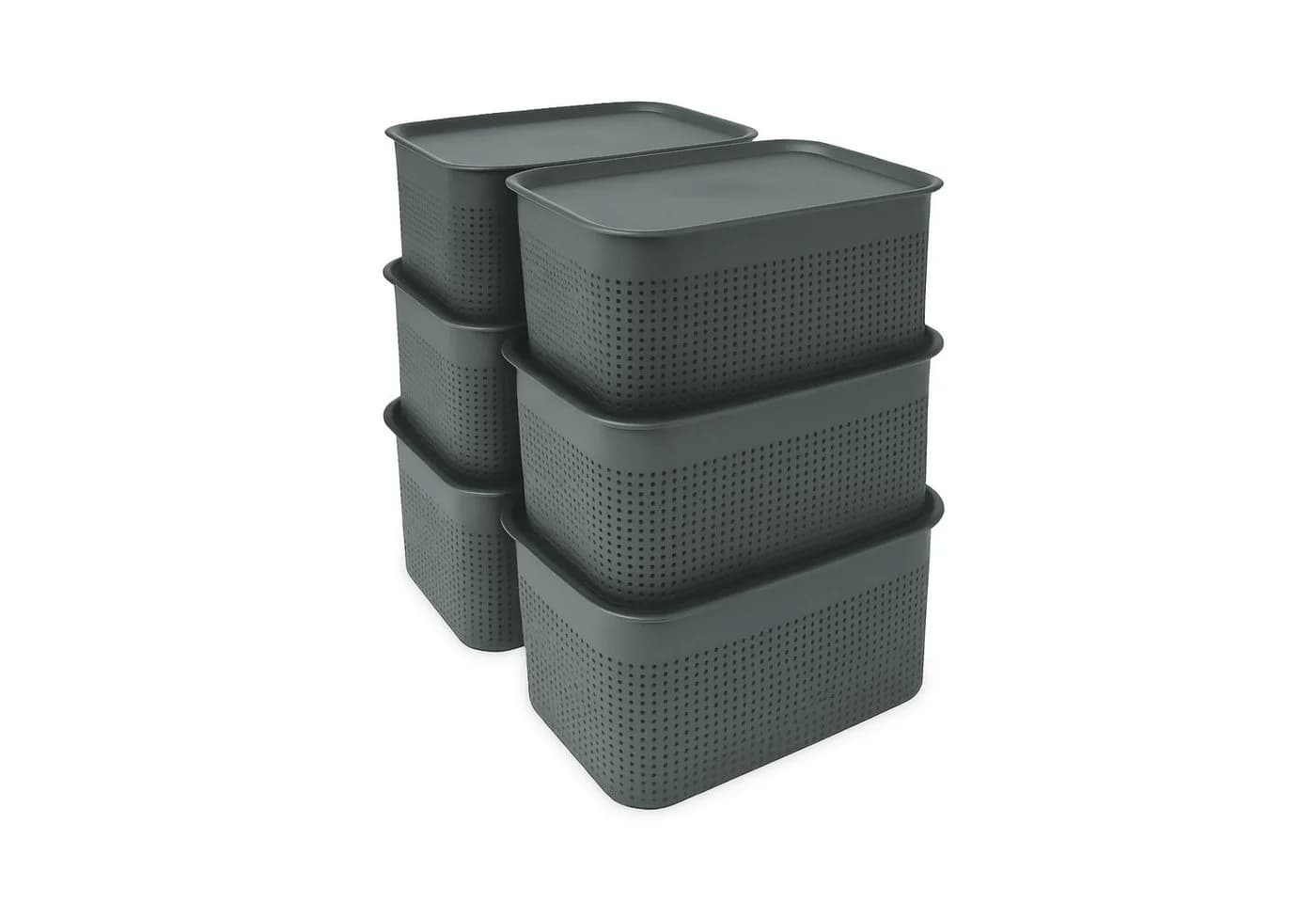 relaxdays Aufbewahrungsbox mit Deckel 6er Set Dunkelgrau - Bild 2