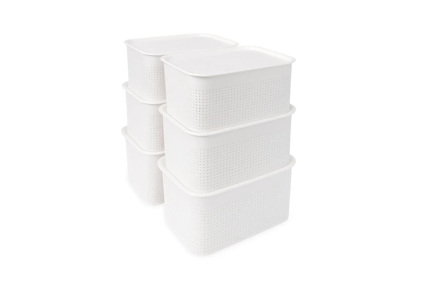 relaxdays Aufbewahrungsbox mit Deckel 6er Set Weiß - Bild 2